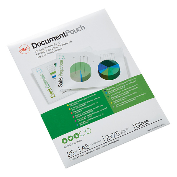 A5 laminating pouch 75 micron | glossy | GBC | 25-pack 207593 - 1