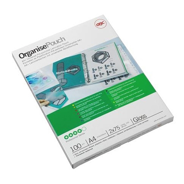 GBC folder glossy laminating sleeve A4 with perforation 2 x 75 micron (100-pack) 41664E 207038 - 1