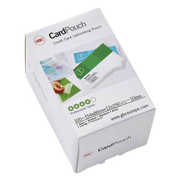 GBC glossy credit card laminating pouch 54mm x 86 mm, 2 x 250 micron (100-pack) 3740430 207028 - 1
