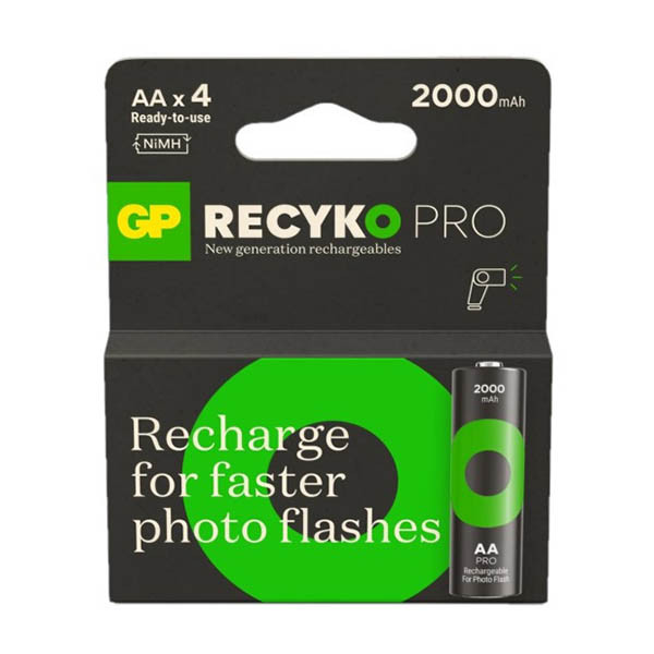 GP 2000 ReCyko Pro Photo Flash rechargeable AA / HR06 Ni-Mh batteries | 4-pack AGP00120 - 1