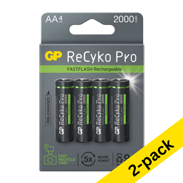 GP 2000 ReCyko Pro Photo Flash rechargeable AA / HR06 Ni-Mh batteries (2 x 4-pack) AGP00366 - 1