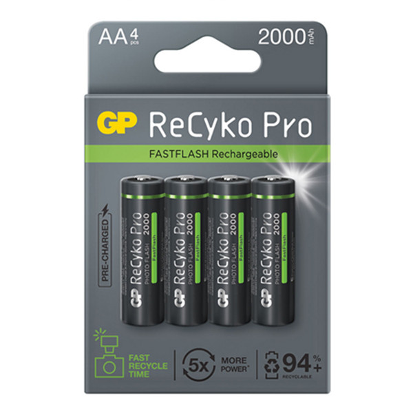 GP 2000 ReCyko Pro Photo Flash rechargeable AA / HR06 Ni-Mh batteries (4-pack) AA HR06 HR6 AGP00120 - 1