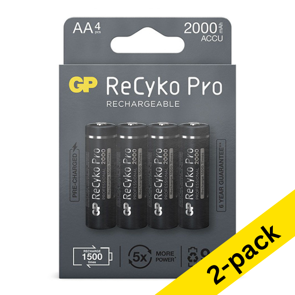 GP 2000 ReCyko Pro rechargeable AA / HR06 Ni-Mh batteries (2 x 4-pack) AGP00365 - 1
