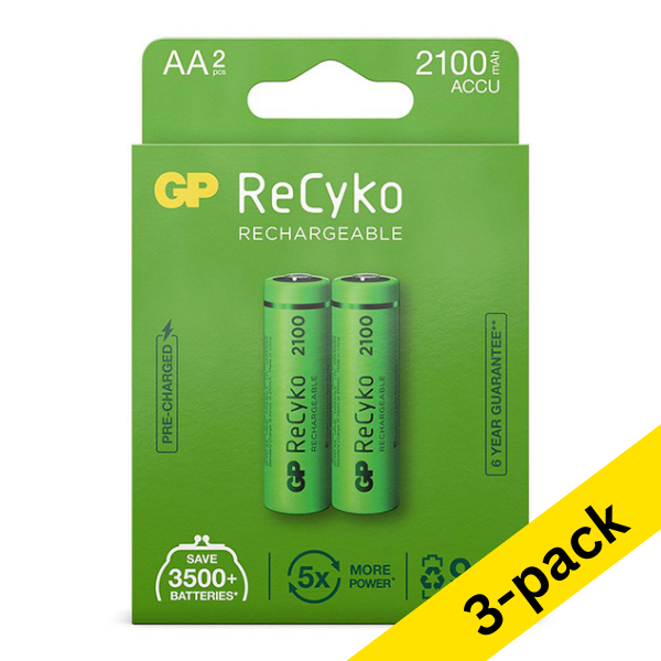 GP 2100 ReCyko rechargeable AA / HR06 Ni-Mh batteries (3 x 2-pack) AGP00367 - 1