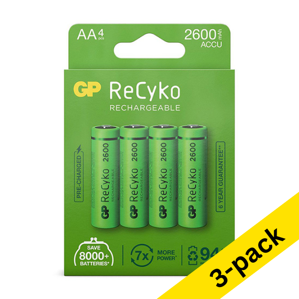 GP 2600 ReCyko Rechargeable AA / HR06 Ni-Mh batteries (3 x 4-pack) AGP00370 - 1