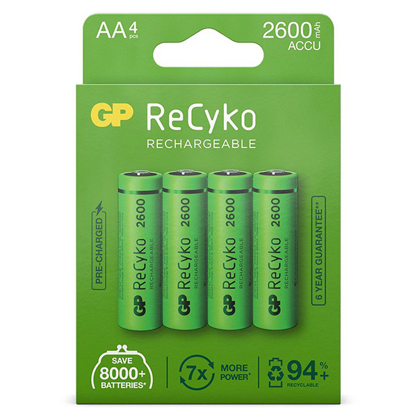 GP 2600 ReCyko Rechargeable AA / HR06 Ni-Mh battery (4-pack) AA HR06 HR6 AGP00102 - 1