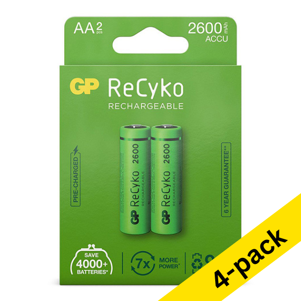 GP 2600 ReCyko rechargeable AA / HR06 Ni-Mh batteries | 4 x 2-pack AGP00369 - 1
