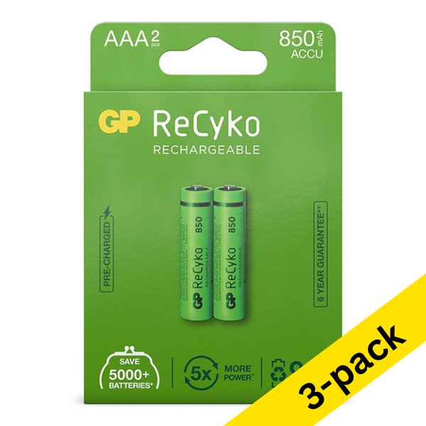 GP 850 ReCyko rechargeable AAA / HR03 Ni-Mh batteries (3 x 2-pack) AGP00373 - 1
