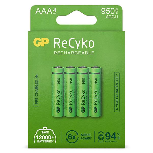 GP 950 ReCyko Rechargeable AAA / HR03 Ni-MH batteries (4-pack) AAA HR03 HR3 AGP00115 - 1
