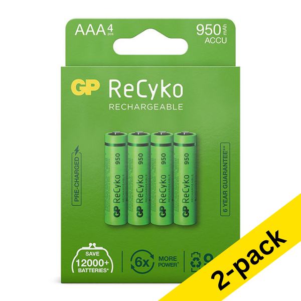 GP 950 ReCyko Rechargeable AAA / HR03 Ni-Mh batteries | 2 x 4-pack AGP00375 - 1