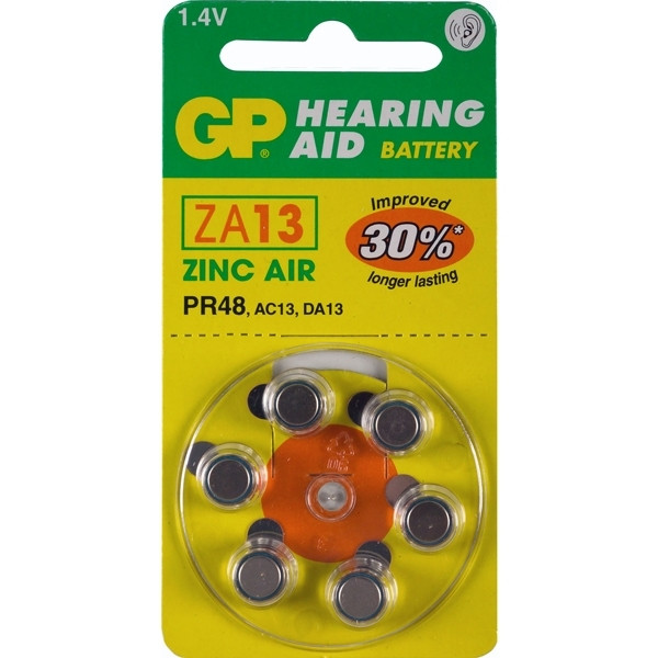 GP PR48 orange hearing aid battery (6-pack) GPZA13 215134 - 1