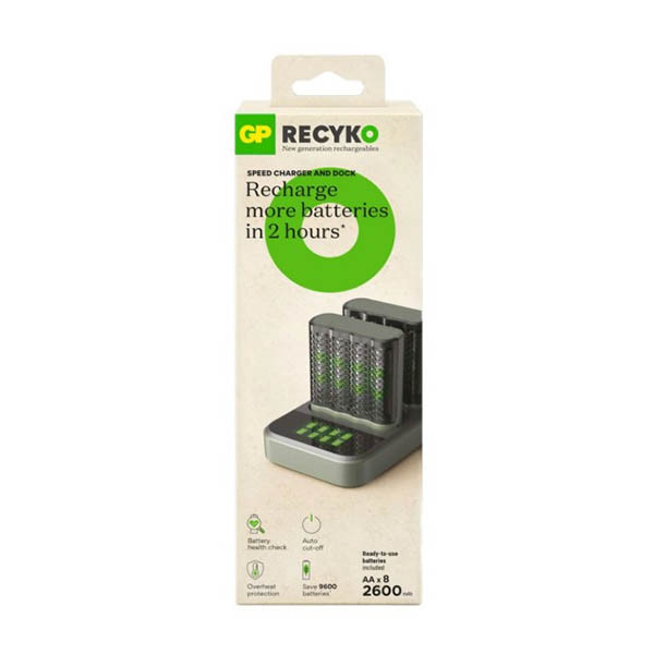 GP fast charging dock + GP 2600 ReCyko rechargeable AA / HR06 Ni-Mh battery (8-pack) AGP00106 - 1