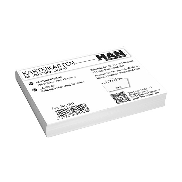 HAN lined tab cards, 74mm x 52mm (100-pack) HA-981 218086 - 1