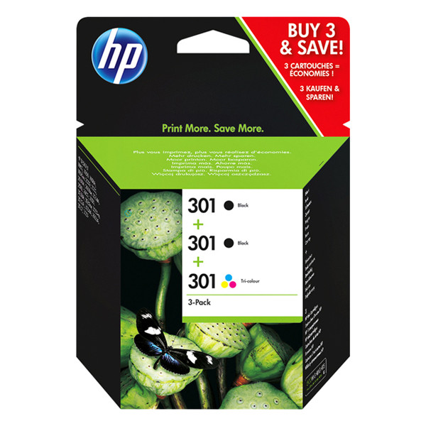 HP 301 (E5Y87EE) black and colour ink cartridge 3-pack (original HP) E5Y87EE 055290 - 1