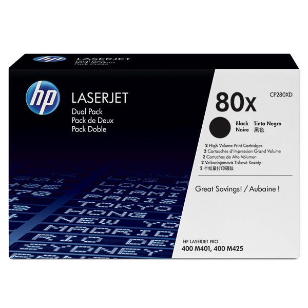 HP 80X (CF280XD) high-capacity black toner 2-pack (original HP) 055072 - 1