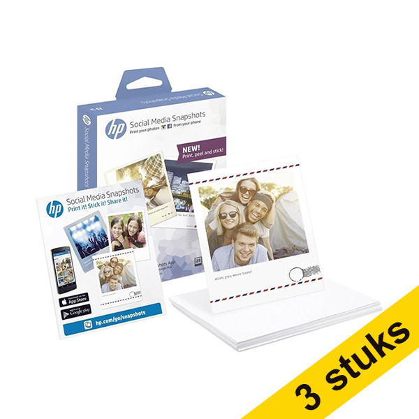 HP W2G60A social media self-adhesive snapshot paper 265 grams 10 x 13 cm (3 x 25 pack) W2G60A 151141 - 1