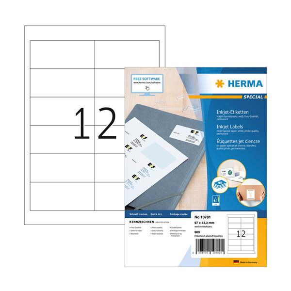 Herma 10781 white A4 inkjet labels, 97 x 42.3mm (960 labels) 230826 - 1