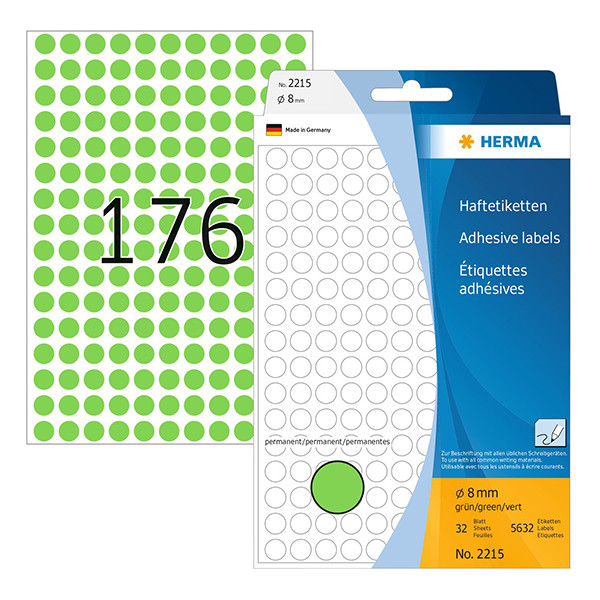 Herma 2215 round green multipurpose labels, Ø 8mm (5,632 labels) 230721 - 1