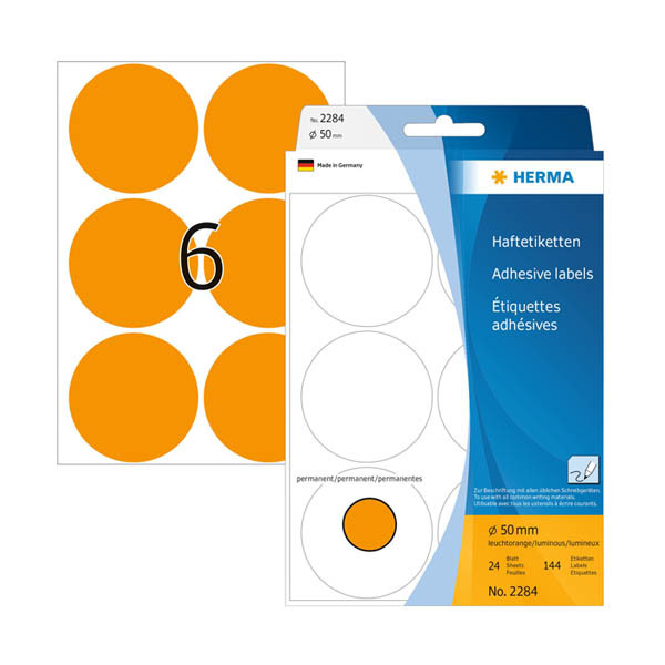 Herma 2284 fluorescent orange marking dots, Ø 50mm (144 labels) 230926 - 1