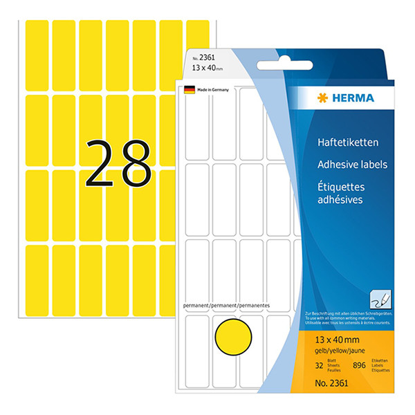 Herma 2361 yellow multipurpose labels, 13mm x 40mm (896 labels) 230668 - 1