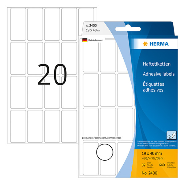 Herma 2400 white multifunctional labels, 19mm x 40mm (640 labels) 2400 230434 - 1