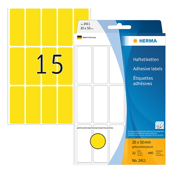 Herma 2411 yellow multipurpose labels, 20mm x 50mm (480 labels) 230673 - 1