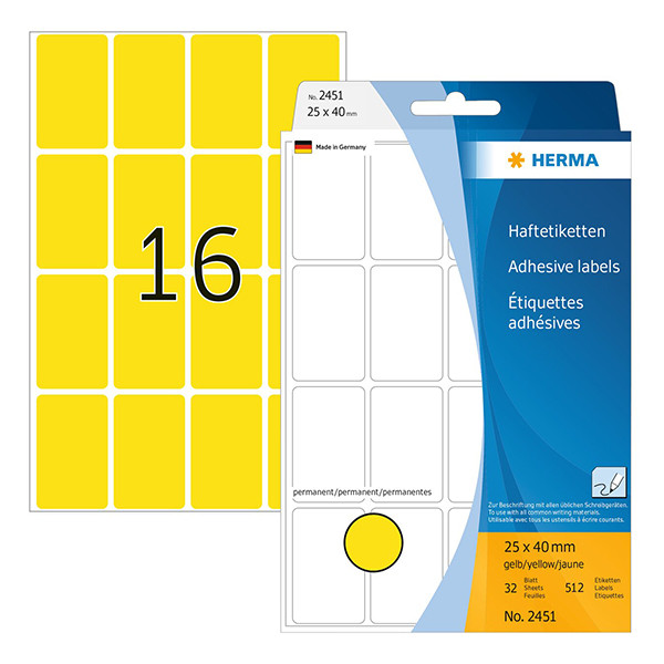 Herma 2451 yellow multipurpose labels, 25mm x 40mm (512 labels) 230681 - 1