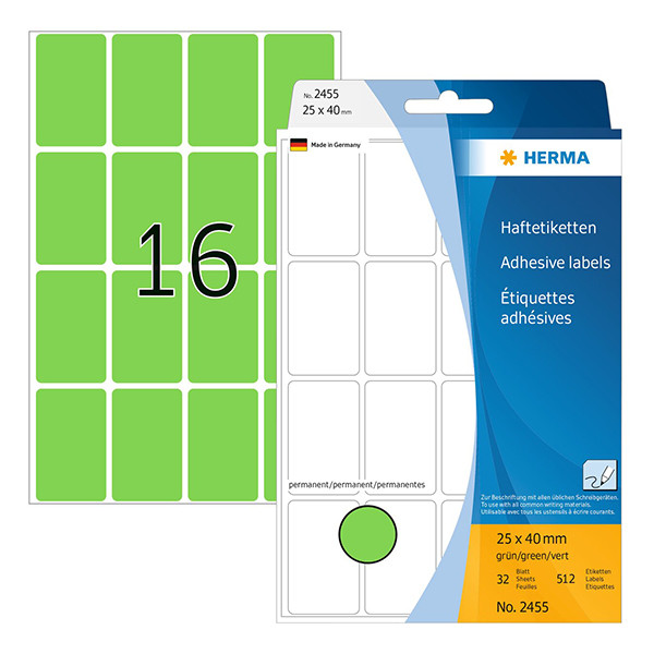Herma 2455 green multipurpose labels, 25mm x 40mm (512 labels) 230682 - 1