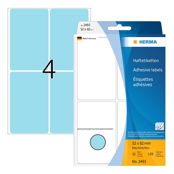 Herma 2493 blue multifunctional labels, 52mm x 82mm (128 labels) 230692 - 1