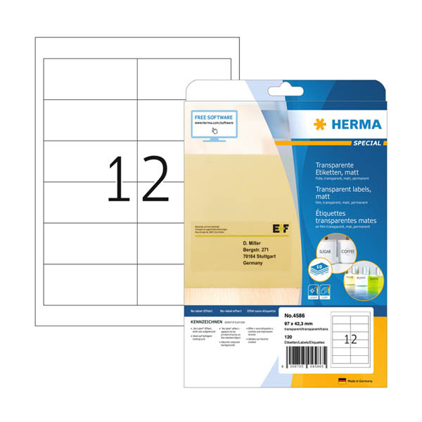 Herma 4586 A4 matte transparent labels, 97 x 42.3mm (120 labels) 230905 - 1