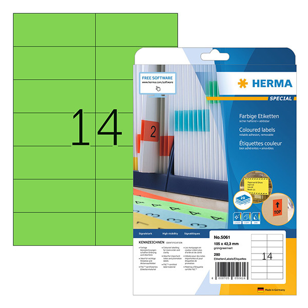 Herma 5061 green A4 removable labels, 105mm x 42.3mm (280 labels) 230770 - 1