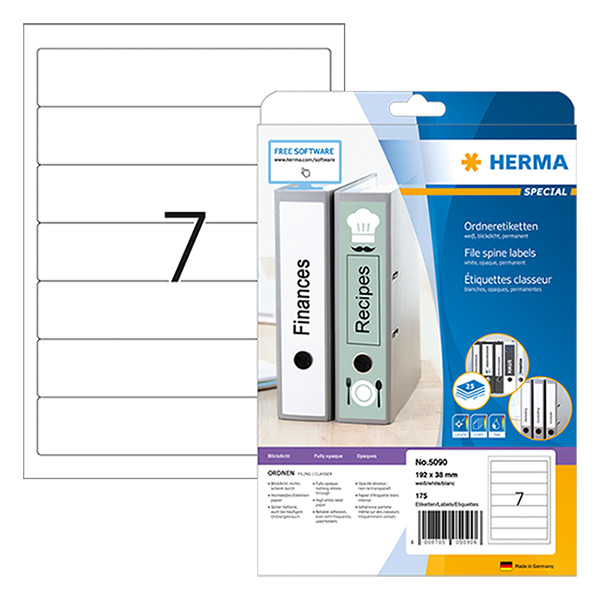 Herma 5090 white spine labels, 192mm x 38mm (175 labels) 5090 230525 - 1