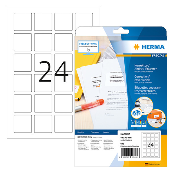 Herma 9642 white A4 QR code labels, 40mm x 40mm (600 labels) 9642 230535 - 1