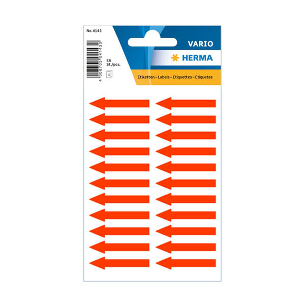 Label multi-purpose arrow sticker sheets 38mm x 7mm | fluorescent red | Herma 4143 | 88 labels 230970 - 1