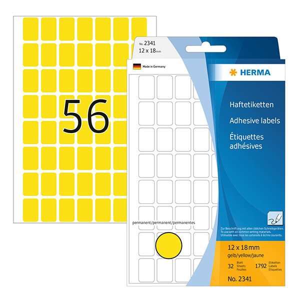 Label multi-purpose sticker sheets 12mm x 18mm | yellow | Herma 2341 | 1792 labels 230659 - 1