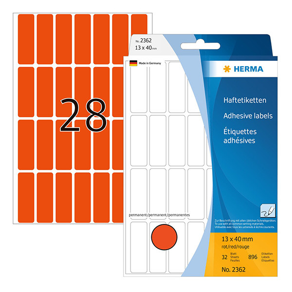 Label multi-purpose sticker sheets 13mm x 40mm | red | Herma 2362 | 896 labels 230670 - 1