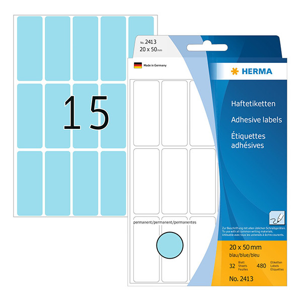Label multi-purpose sticker sheets 20mm x 50mm | blue | Herma 2413 | 480 labels 230672 - 1