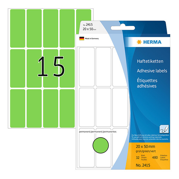 Label multi-purpose sticker sheets 20mm x 50mm | green | Herma 2415 | 480 labels 230674 - 1