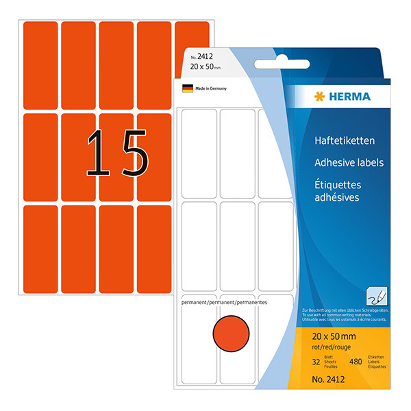 Label multi-purpose sticker sheets 20mm x 50mm | red | Herma 2412 | 480 labels 230675 - 1