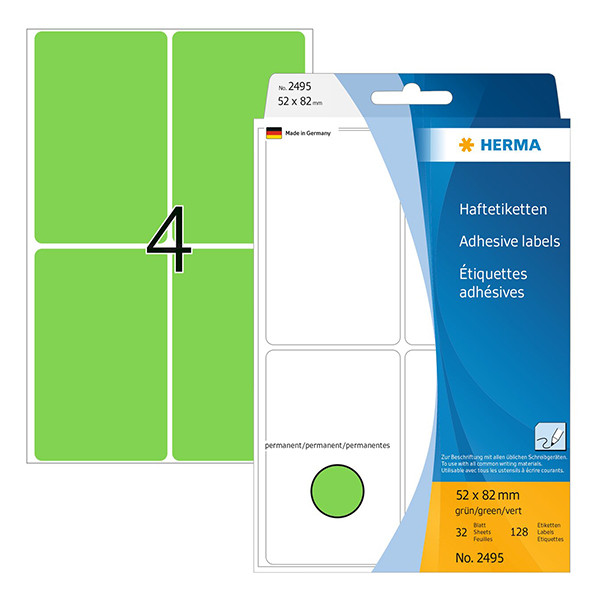 Label multi-purpose sticker sheets 52mm x 82mm | green | Herma 2495 | 128 labels 230694 - 1