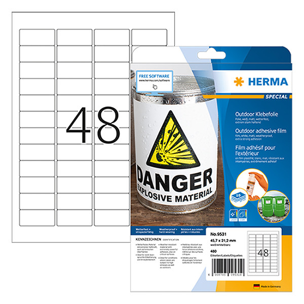 Label weatherproof foil sticker sheets 45.7mm x 21.2mm | Herma 9531 | 480 labels 230532 - 1