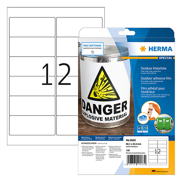Label weatherproof foil sticker sheets 99.1mm x 42.3mm | Herma 9533 | 120 labels 230533 - 1