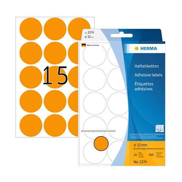Marking dots Ø32mm (fluorescent orange) | Herma 2274 | 360 stickers 230924 - 1