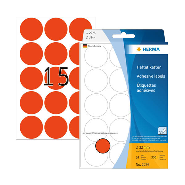 Marking dots Ø32mm (fluorescent red) | Herma 2276 | 360 stickers 230925 - 1