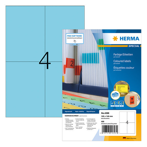 Permanent labels (105 x 148mm, blue) | Herma 4398 | 400 labels 230483 - 1