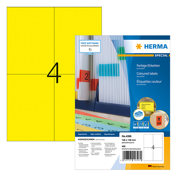 Permanent labels (105 x 148mm, yellow) | Herma 4396 | 400 labels 230481 - 1