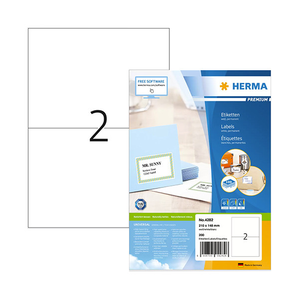 Herma Premium 4282 white permanent adhesive labels, 210mm x 148mm (200 labels) 4282 230404 - 1