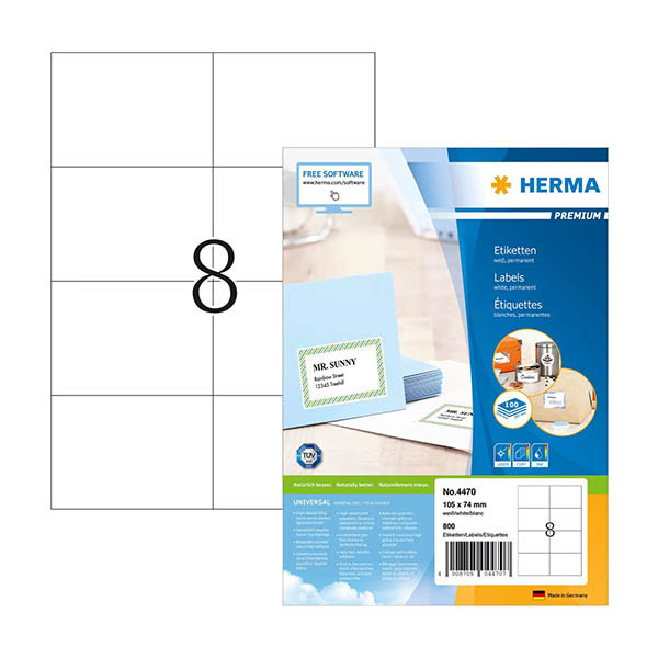 Herma Premium 4470 white permanent adhesive labels, 105mm x 74mm (800 labels) 4470 238470 - 1