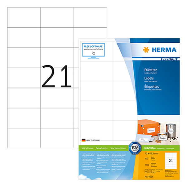 Herma Premium 4616 white A4 permanent adhesive labels, 70 x 42.3mm(4,200 labels) 230514 - 1