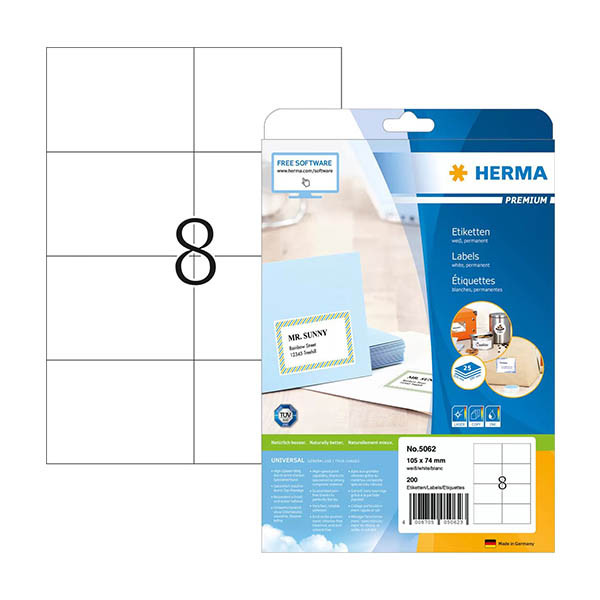 Herma Premium 5062 white permanent adhesive labels, 105mm x 74mm (200 labels) 5062 230411 - 1